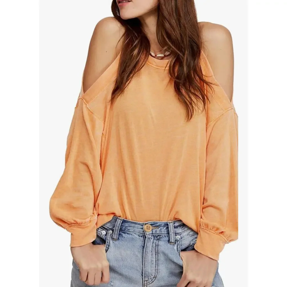 We The Free Womens Chill Out Cold Shoulder Distressed T-Shirt